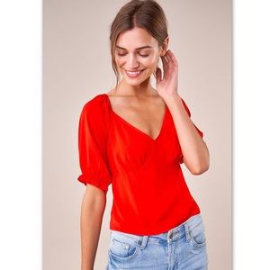 Sugarlips Red Puff Sleeve Blouse Top